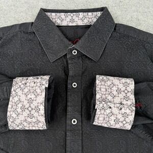 Robert Graham Men's Button Up Shirt 1XL Black Bayview Paisley Jacquard Flip Cuff